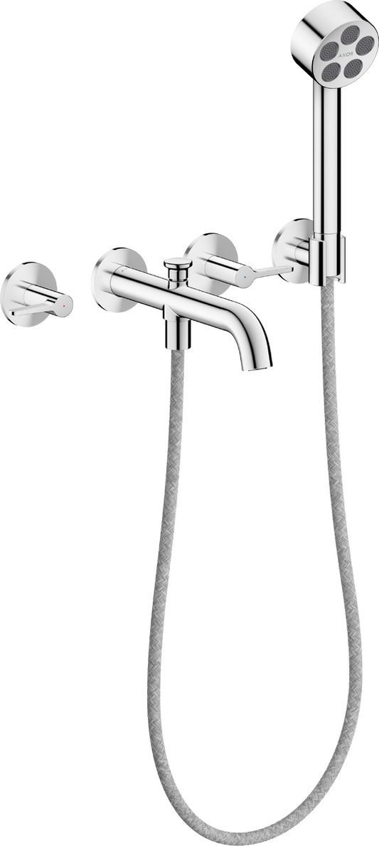 Axor One 1.75 GPM 3-Hole Lever Handles Chrome Wall Mounted Tub Filler With Handshower and Holder