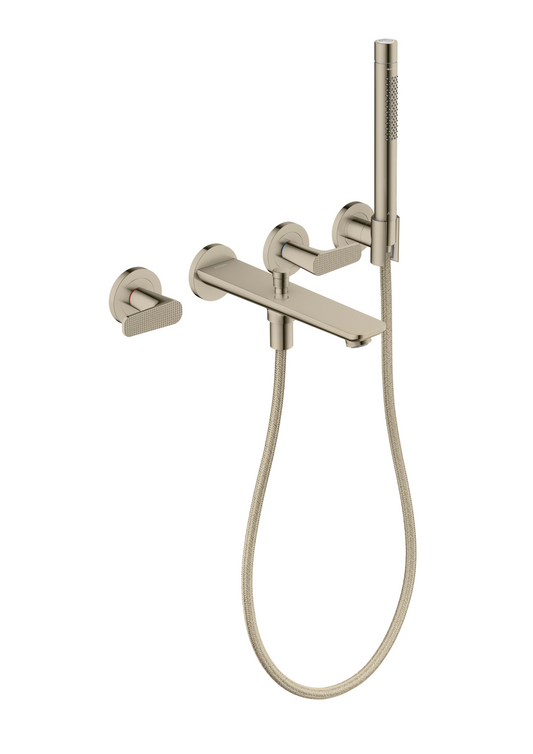 Axor Citterio C 1.75 GPM 3-Hole Polished Nickel Wall Mounted Tub Filler With Cubic Cut Handshower and Holder
