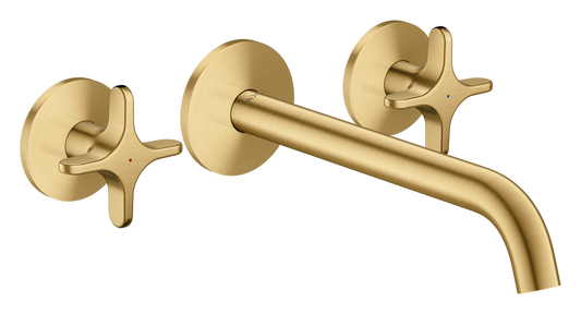 Axor One 5.3 GPM 3-Hole 220 Cross Handle Wall Mounted Brushed Gold Optic Tub Filler