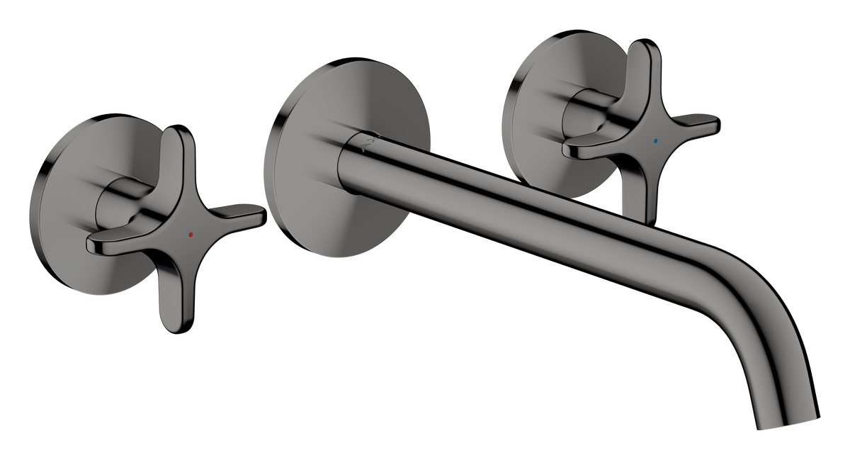 Axor One 5.3 GPM 3-Hole 220 Cross Handle Wall Mounted Polished Black Chrome Tub Filler
