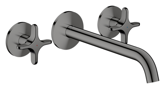 Axor One 5.3 GPM 3-Hole 220 Cross Handle Wall Mounted Polished Black Chrome Tub Filler