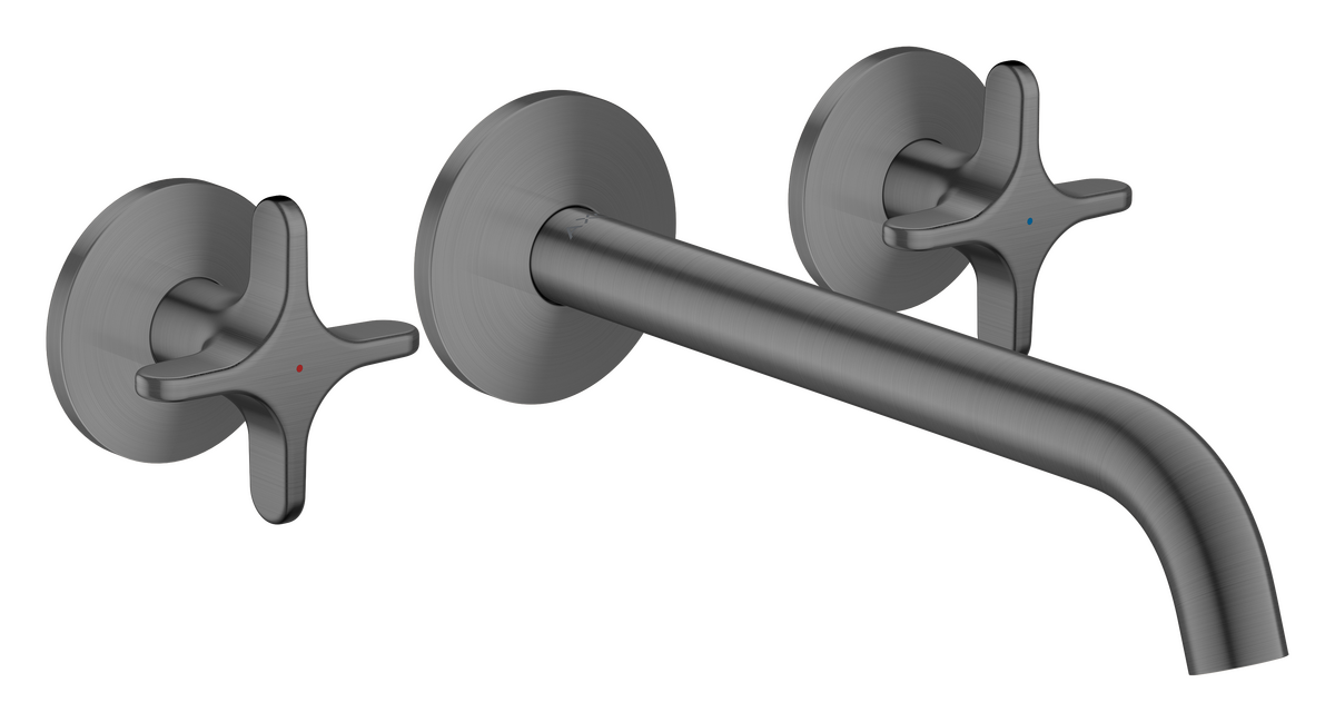 Axor One 5.3 GPM 3-Hole 220 Cross Handle Wall Mounted Brushed Black Chrome Tub Filler