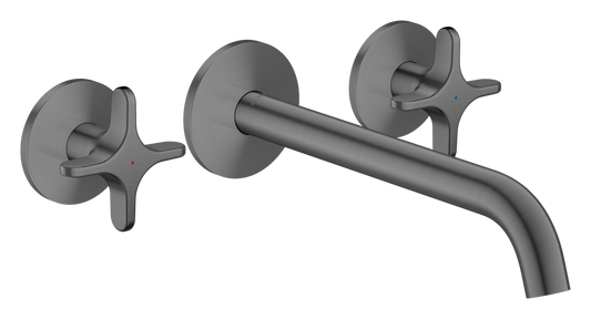Axor One 5.3 GPM 3-Hole 220 Cross Handle Wall Mounted Brushed Black Chrome Tub Filler