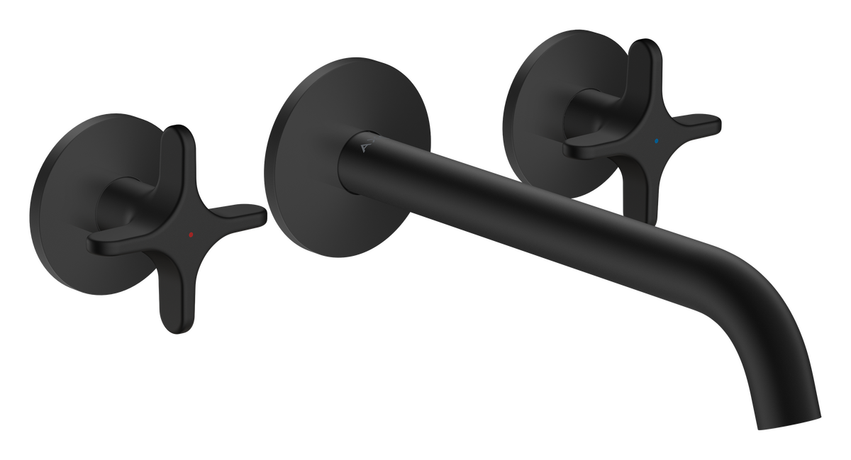 Axor One 5.3 GPM 3-Hole 220 Cross Handle Wall Mounted Matte Black Chrome Tub Filler
