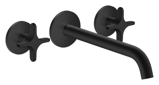 Axor One 5.3 GPM 3-Hole 220 Cross Handle Wall Mounted Matte Black Chrome Tub Filler