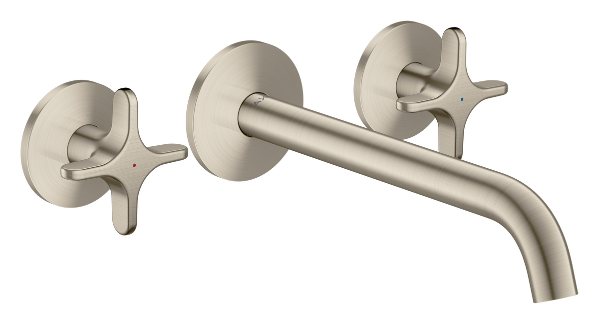 Axor One 5.3 GPM 3-Hole 220 Cross Handle Wall Mounted Brushed Nickel Chrome Tub Filler
