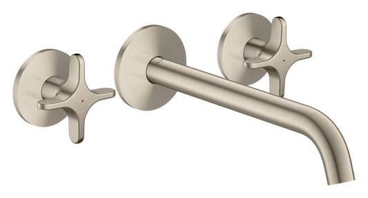 Axor One 5.3 GPM 3-Hole 220 Cross Handle Wall Mounted Brushed Nickel Chrome Tub Filler