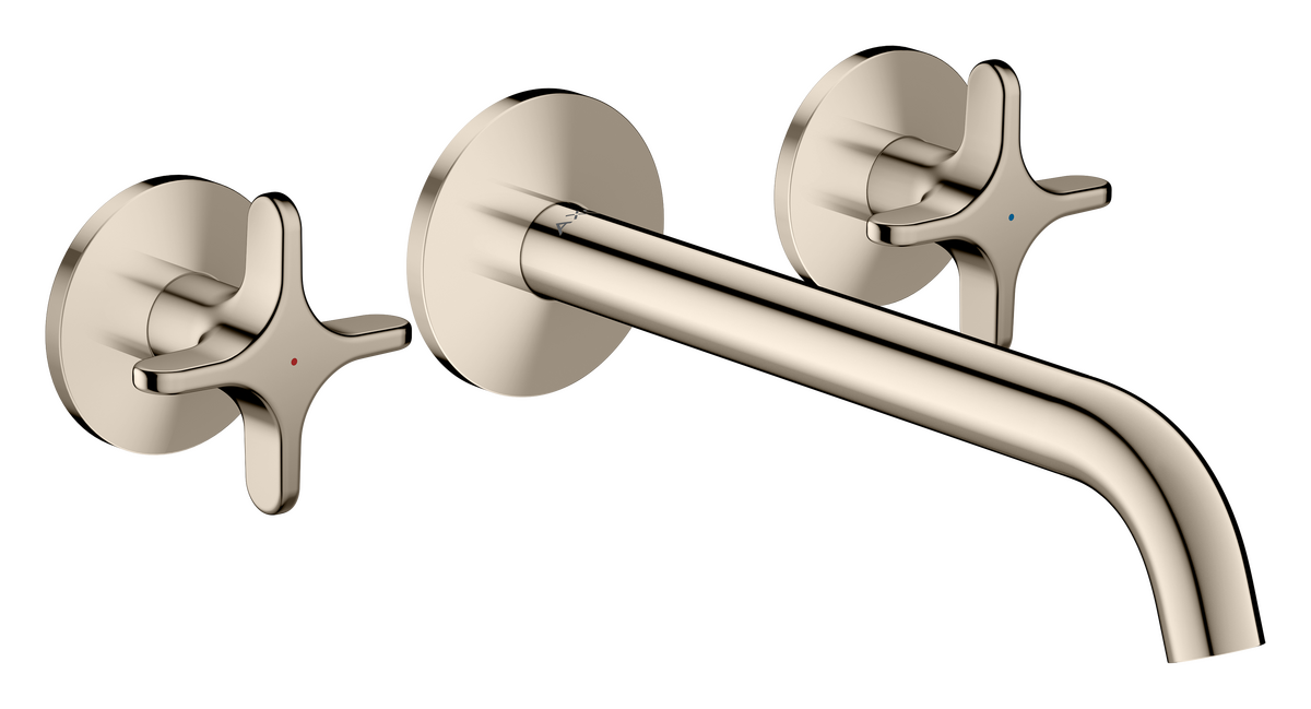 Axor One 5.3 GPM 3-Hole 220 Cross Handle Wall Mounted Polished Nickel Chrome Tub Filler