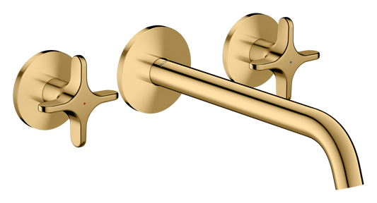 Axor One 5.3 GPM 3-Hole 220 Cross Handle Wall Mounted Polished Gold Optic Tub Filler