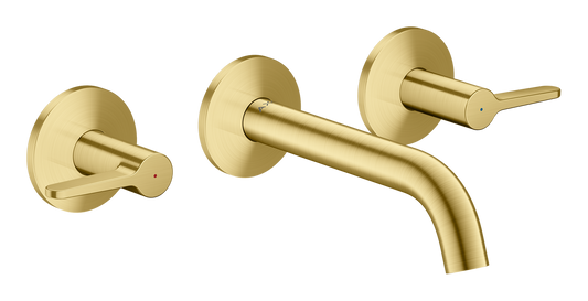 Axor One 1.2 GPM 160 Lever Handles Widespread Brushed Brass Wall Mounted Faucet