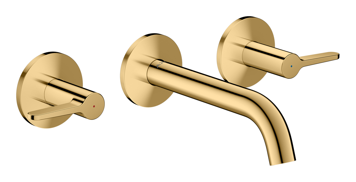 Axor One 1.2 GPM 160 Lever Handles Widespread Polished Gold Optic Wall Mounted Faucet