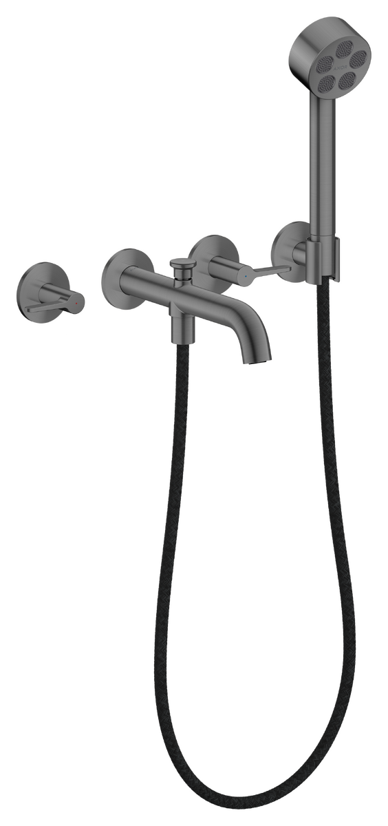 Axor One 1.75 GPM 3-Hole Lever Handles Brushed Black Chrome Wall Mounted Tub Filler With Handshower and Holder