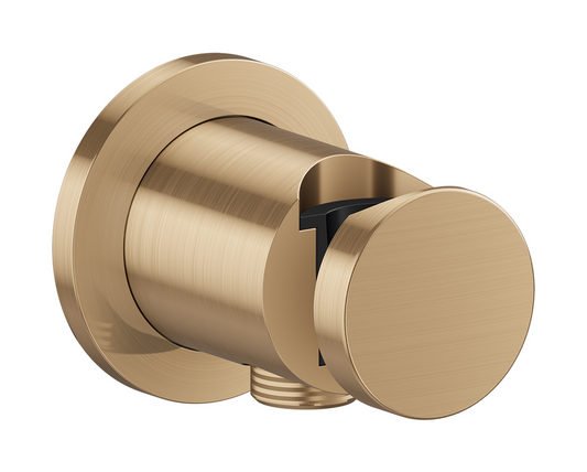Axor One Round Metal Brushed Bronze Wall Outlet With Handshower Holder and Check Valves