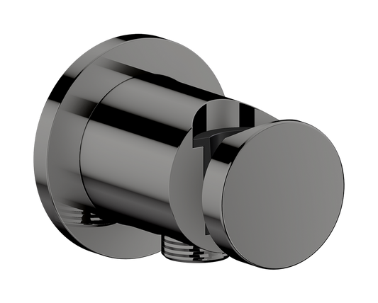 Axor One Round Metal Polished Black Chrome Wall Outlet With Handshower Holder and Check Valves
