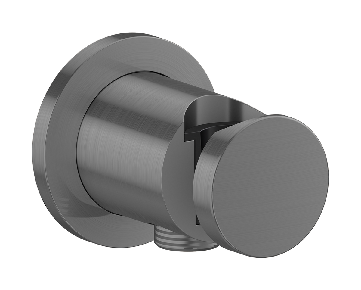 Axor One Round Metal Brushed Black Chrome Wall Outlet With Handshower Holder and Check Valves