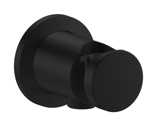 Axor One Round Metal Matte Black Wall Outlet With Handshower Holder and Check Valves