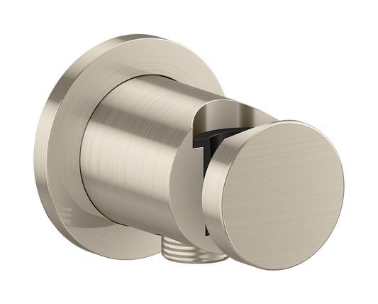 Axor One Round Metal Brushed Nickel Wall Outlet With Handshower Holder and Check Valves