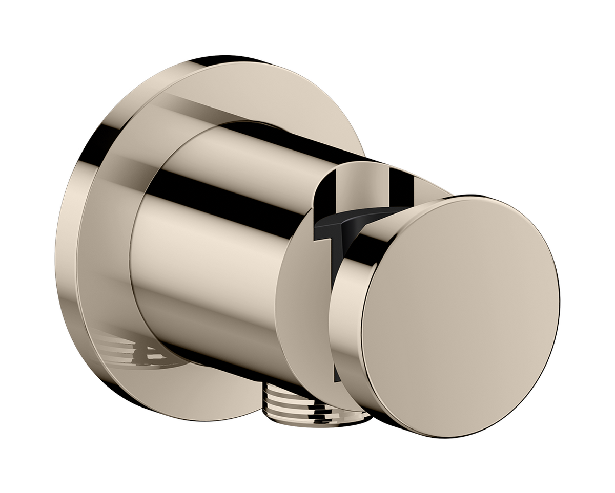 Axor One Round Metal Polished Nickel Wall Outlet With Handshower Holder and Check Valves