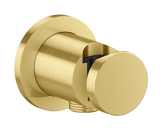 Axor One Round Metal Brushed Brass Wall Outlet With Handshower Holder and Check Valves