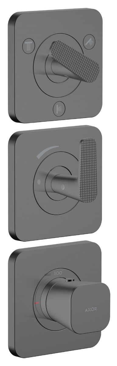 Axor Citterio C 15" x 5"  3-Function Cubic Cut Brushed Black Chrome Thermostatic Module Trim