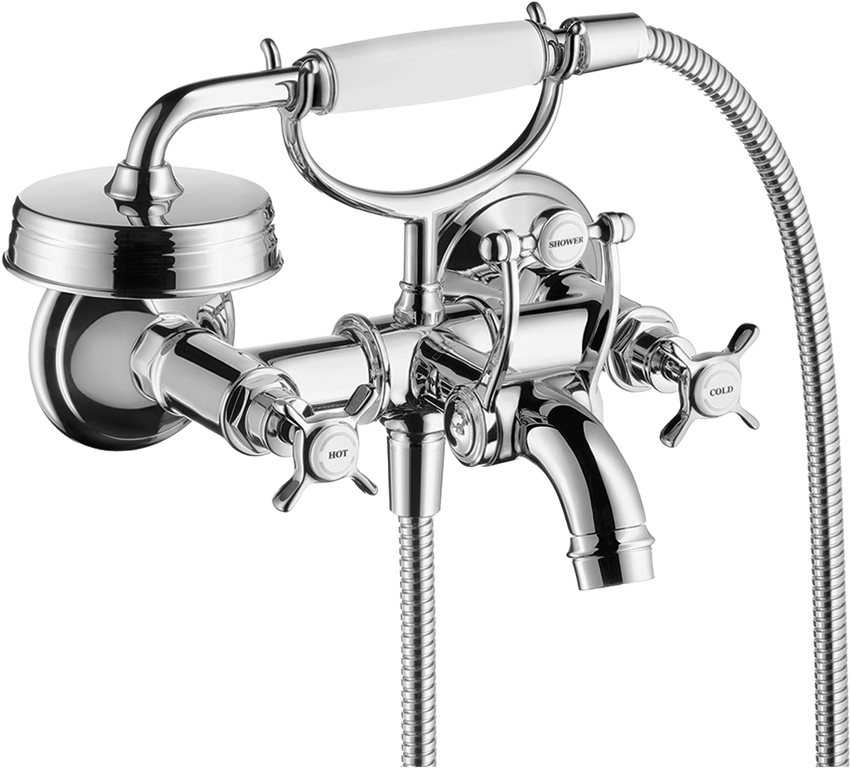 Axor Montreux 5.3 GPM 2-Cross Handle Wall Mounted Chrome Tub Filler With 1.8 GPM Handshower