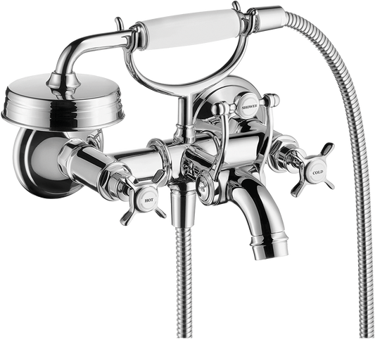 Axor Montreux 5.3 GPM 2-Cross Handle Wall Mounted Chrome Tub Filler With 1.8 GPM Handshower