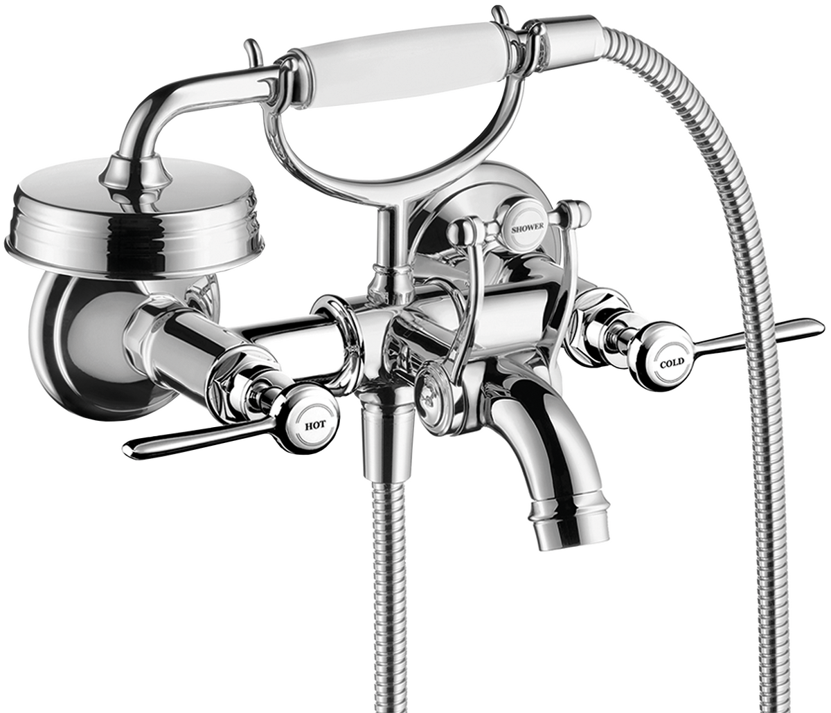 Axor Montreux 5.3 GPM 2-Lever Handle Wall Mounted Chrome Tub Filler With 1.8 GPM Handshower