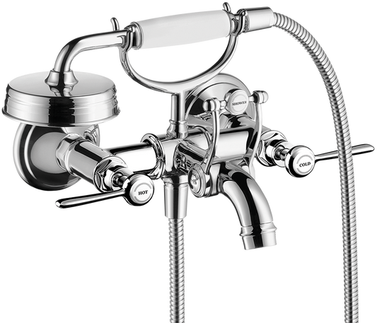 Axor Montreux 5.3 GPM 2-Lever Handle Wall Mounted Chrome Tub Filler With 1.8 GPM Handshower