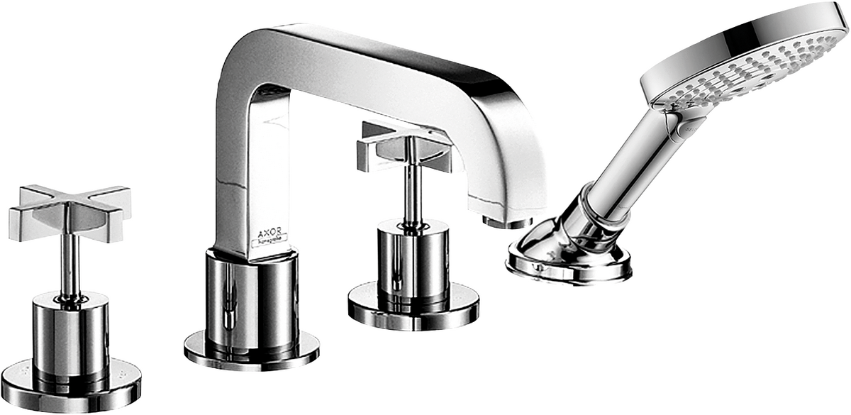 Axor Citterio 5.0 GPM 4-Hole Cross Handles Chrome Roman Tub Set Trim With 1.75 GPM Handshower