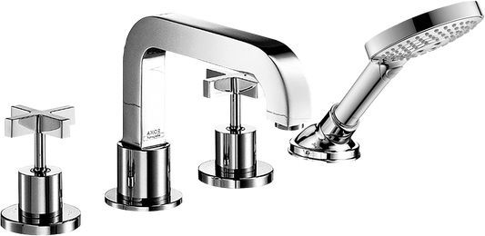 Axor Citterio 5.0 GPM 4-Hole Cross Handles Chrome Roman Tub Set Trim With 1.75 GPM Handshower