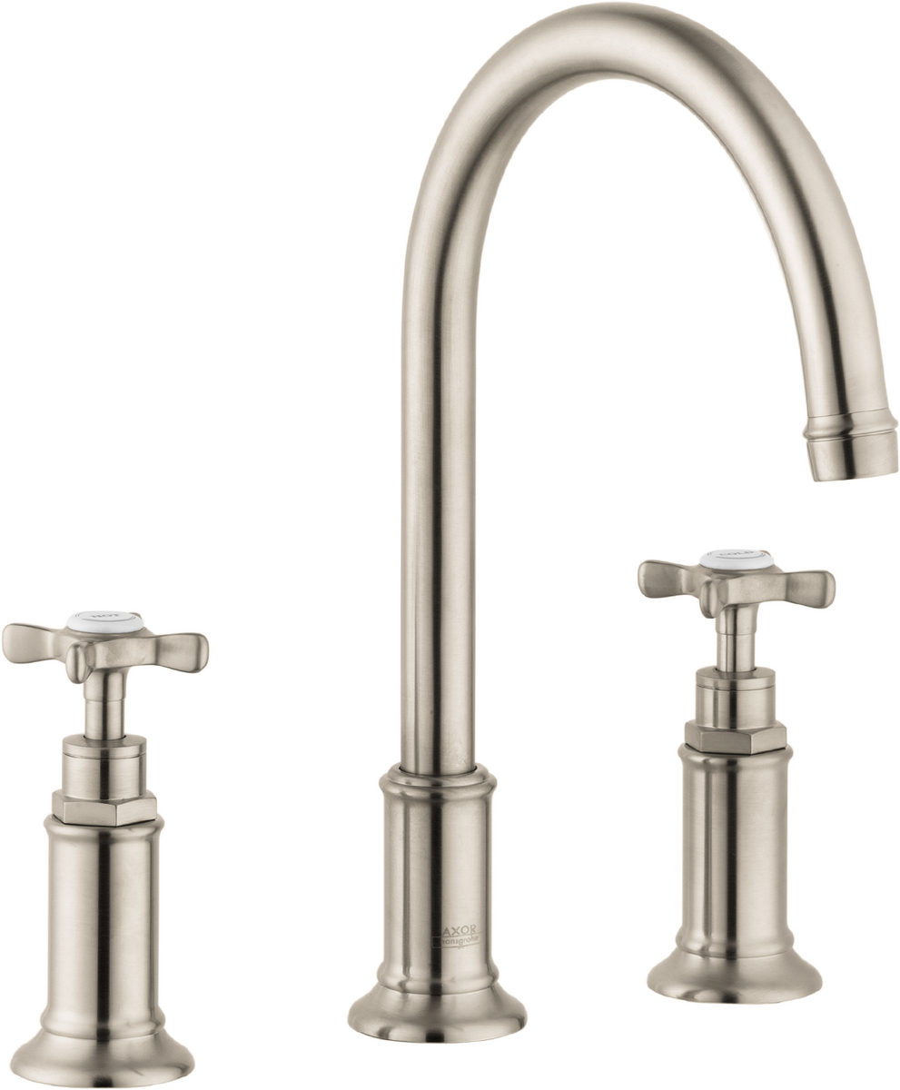 Axor Montreux 1.2 GPM Cross Handles Widespread Brushed Nickel 180 Faucet With Pop-Up Drain