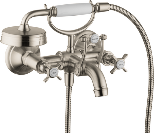 Axor Montreux 5.3 GPM 2-Cross Handle Wall Mounted Brushed Nickel Tub Filler With 1.8 GPM Handshower