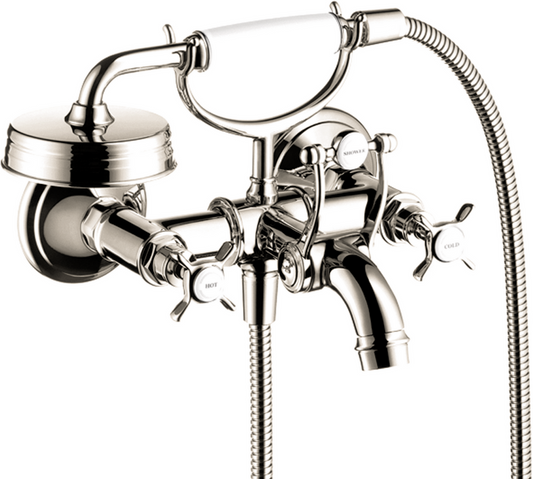 Axor Montreux 5.3 GPM 2-Cross Handle Wall Mounted Polished Nickel Tub Filler With 1.8 GPM Handshower