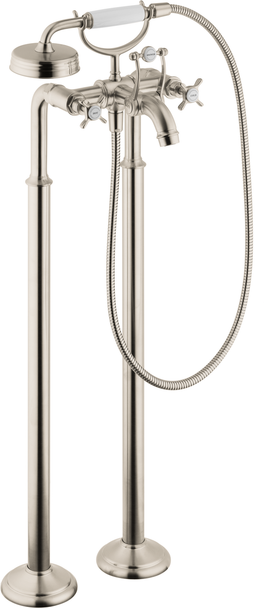 Axor Montreux 4.75 GPM 2 Cross Handles Brushed Nickel Freestanding Tub Filler Trim With 1.8 GPM Handshower