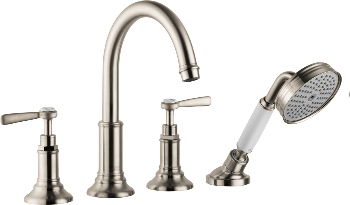 Axor Montreux 6.0 GPM Lever Handles 4-Hole Brushed Nickel Roman Tub Set Trim With 1.8 GPM Handshower