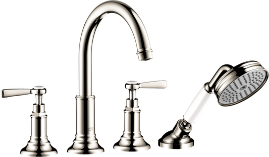 Axor Montreux 6.0 GPM Lever Handles 4-Hole Polished Nickel Tub Set Trim With 1.8 GPM Handshower