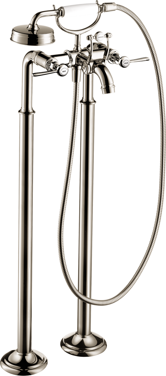 Axor Montreux 4.75 GPM 2-Lever Handle Polished Nickel Freestanding Tub Filler Trim With 1.8 GPM Handshower
