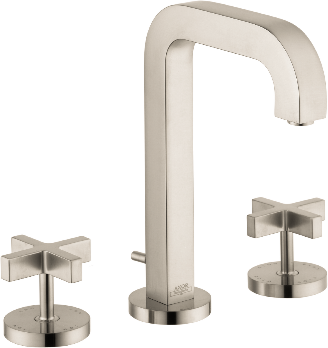 Axor Citterio 1.2 GPM Cross Handles Brushed Nickel Widespread Faucet 170 With Pop-Up Drain