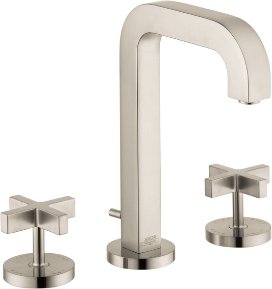 Axor Citterio 1.2 GPM Cross Handles Brushed Nickel Widespread Faucet 170 With Pop-Up Drain