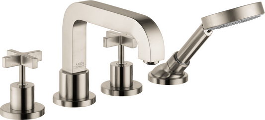 Axor Citterio 5.0 GPM 4-Hole Cross Handles Brushed Nickel Roman Tub Set Trim With 1.75 GPM Handshower