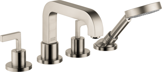 Axor Citterio 5.0 GPM 4-Hole Lever Handles Brushed Nickel Roman Tub Set Trim With 1.75 GPM Handshower
