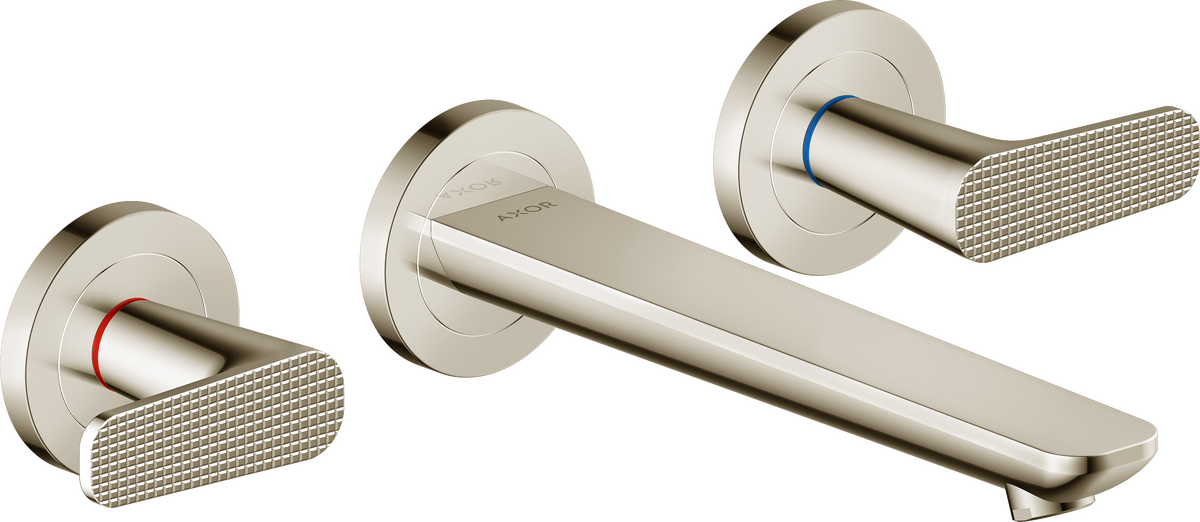 Axor Citterio C 1.2 GPM Lever Handle Polished Nickel Wall Mounted Widespread Cubic Cut Faucet