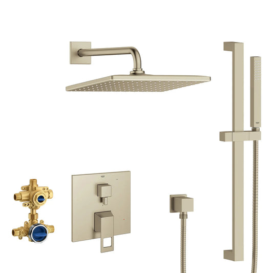 Grohe Eurocube 2-Handle Brushed Nickel Infinity Pressure Balance Rainshower Bundle