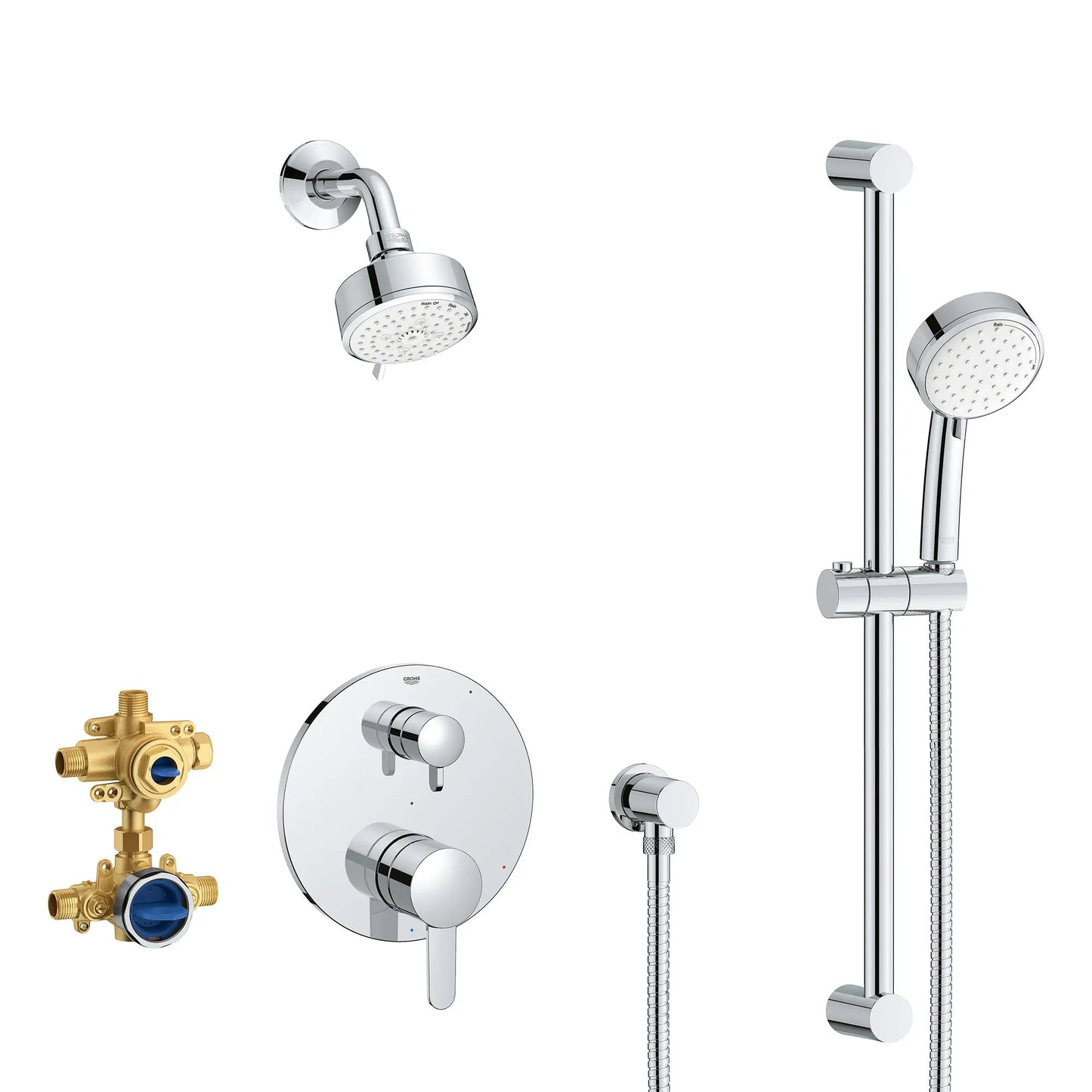 Grohe Cosmopolitan 29429000 2-Handle Pressure Balance StarLight Chrome Rainshower Bundle