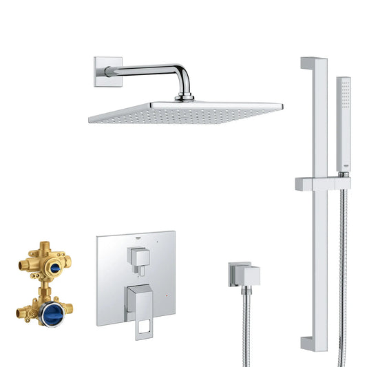 Grohe Eurocube 2-Handle StarLight Chrome Pressure Balance Rainshower Bundle