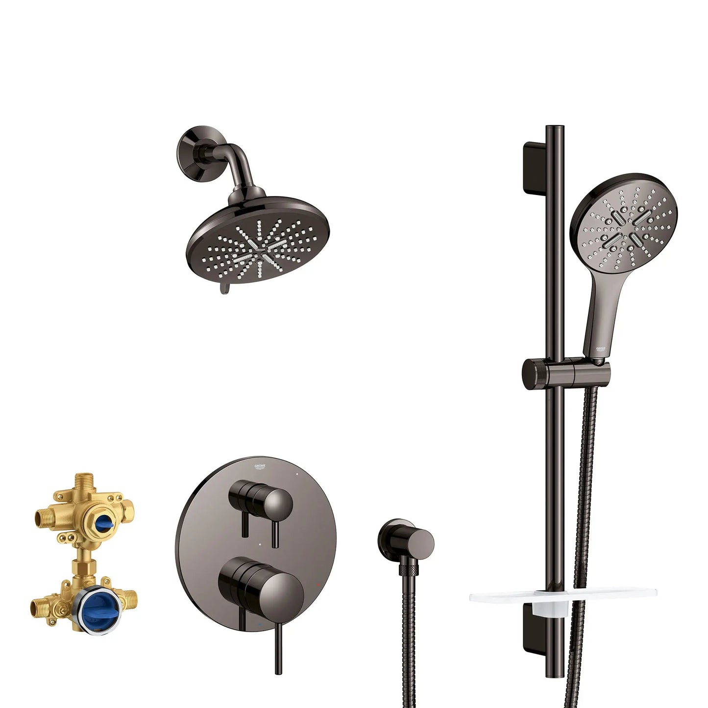 Grohe Timeless 2-Handle Pressure Balance Hard Graphite Shower Bundle