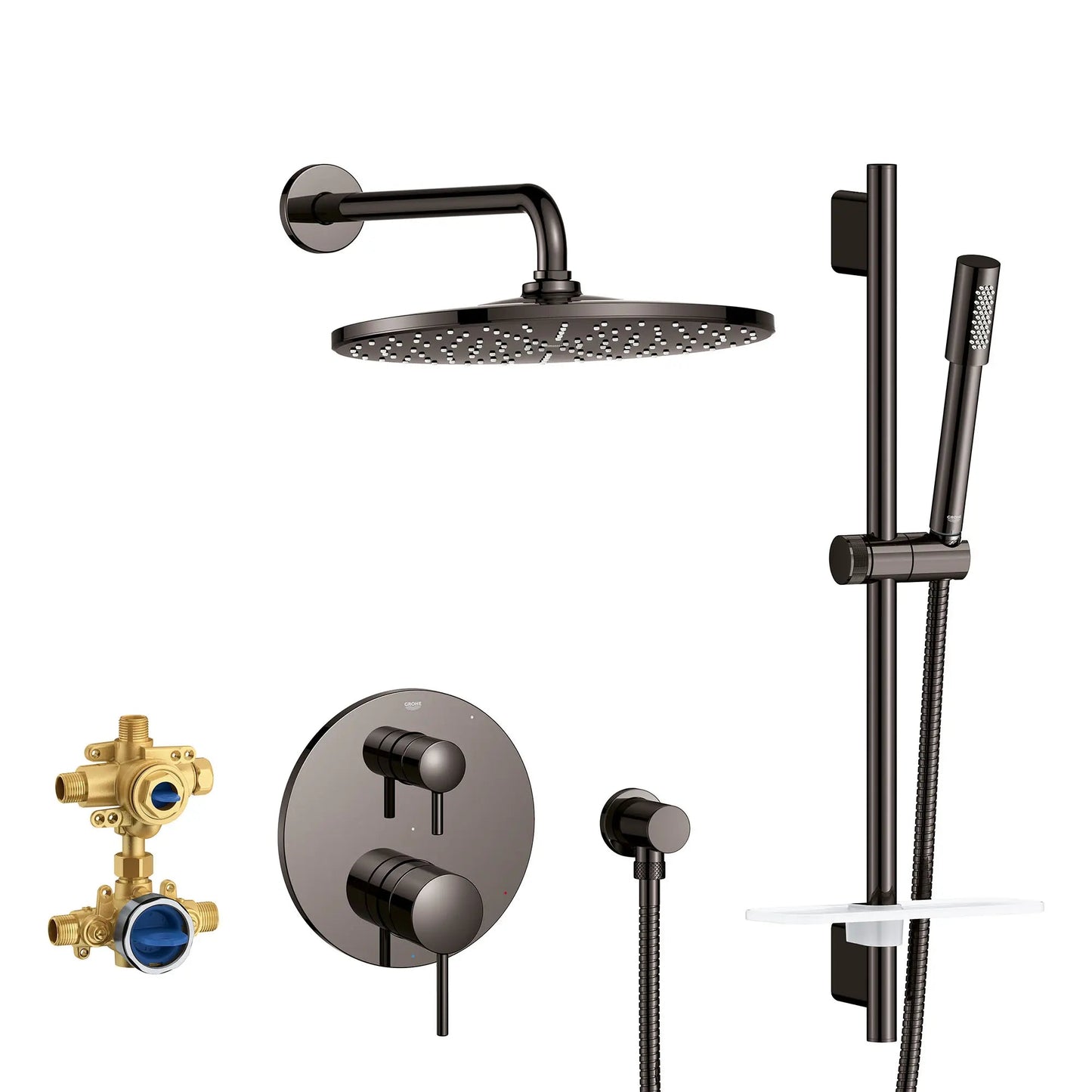 Grohe Timeless 2-Handle Pressure Balance Hard Graphite Rainshower Bundle