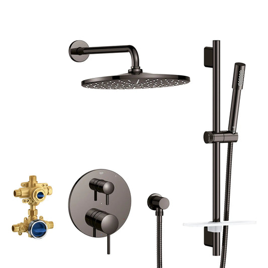 Grohe Timeless 2-Handle Pressure Balance Hard Graphite Rainshower Bundle