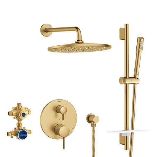 Grohe Timeless 2-Handle Pressure Balance Brushed Cool Sunrise Rainshower Bundle