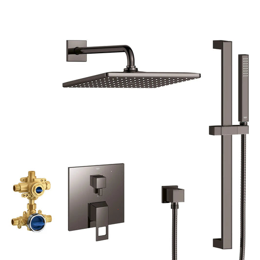 Grohe Eurocube 2-Handle Hard Graphite Pressure Balance Rainshower Bundle